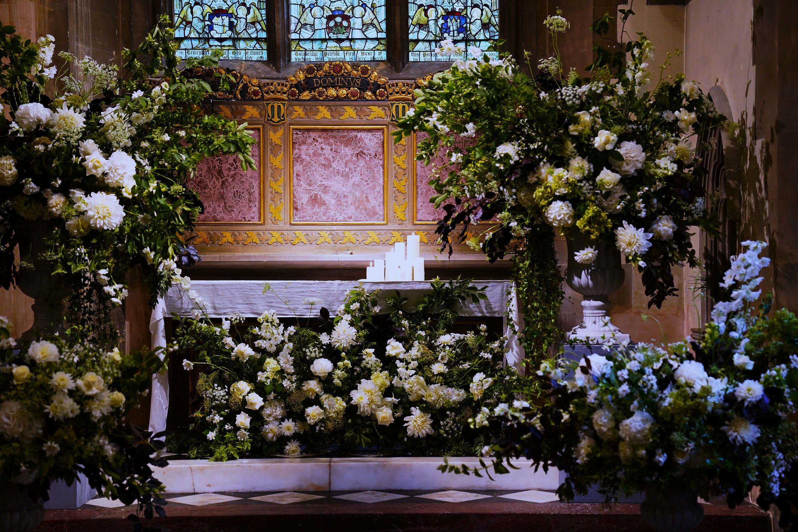 Floral installation inside a chapel